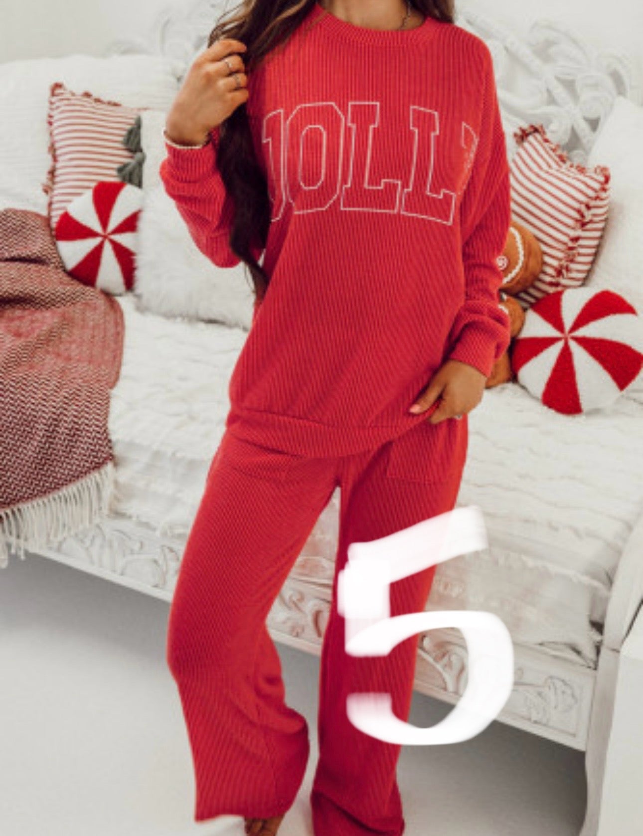 Red Jolly Corded Long Sleeve Pant Set