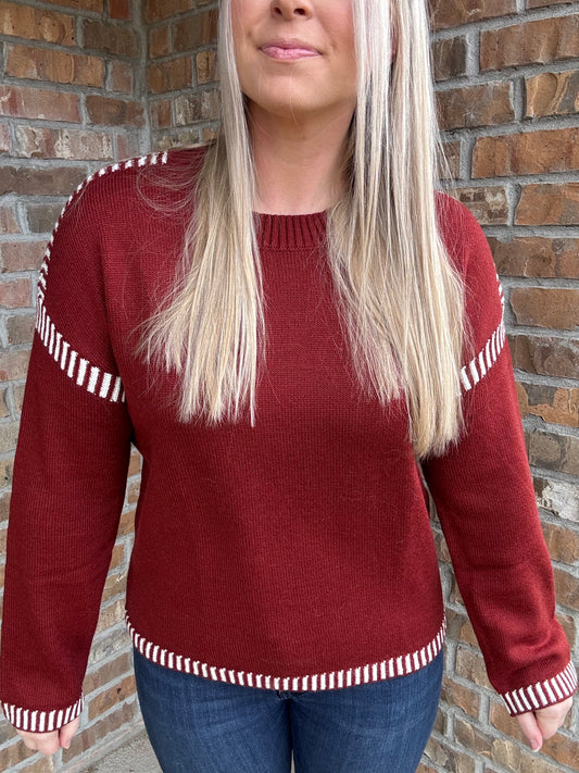 Red Dahlia Drop Shoulder Sweater