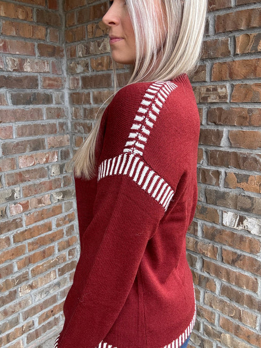 Red Dahlia Drop Shoulder Sweater