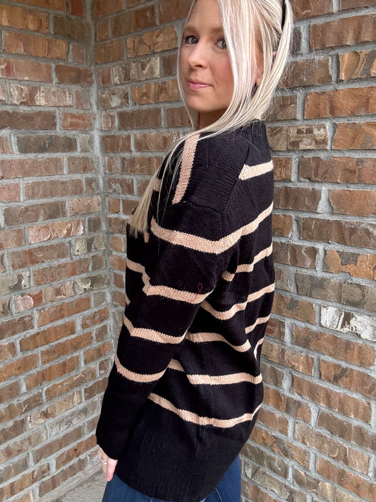 Black Striped Loose Cardigan