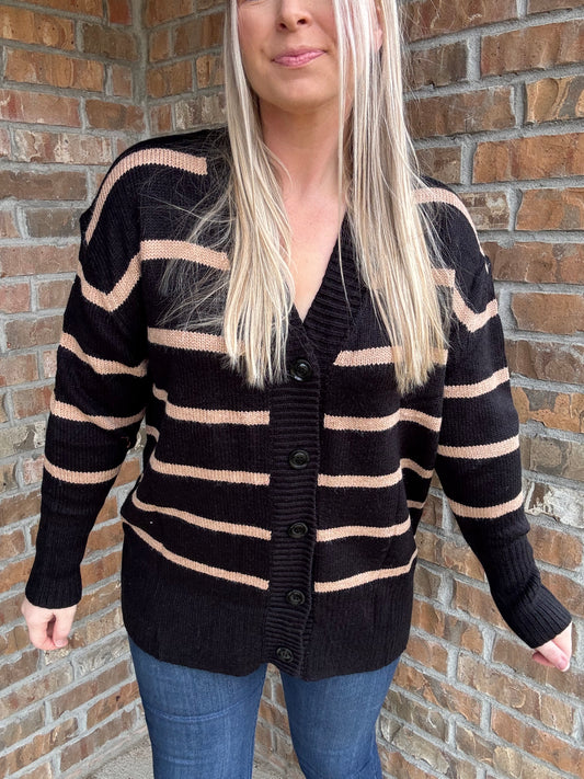 Black Striped Loose Cardigan