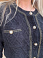 Black Shimmer Flap Pocket Button Up Cardigan