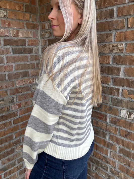 Gray Striped Drop Shoulder Sweater