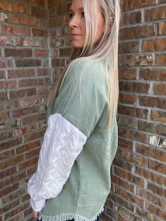 Green and Cream Cable Knit Jacket